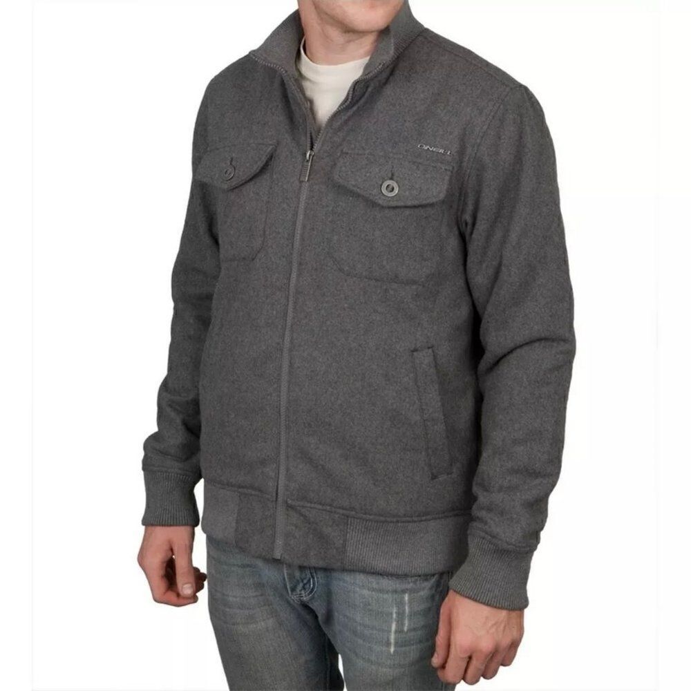 O'Neill Revolution Grey Wool Blend Zip Up Jacket Men XL‎